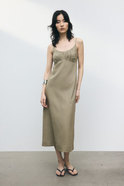 maxi linen dress long sleeve Maxi linen dress AGRA in White
