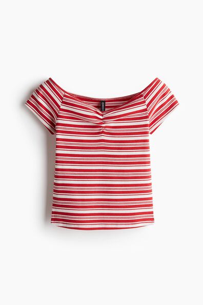 Ribbed boat-neck top