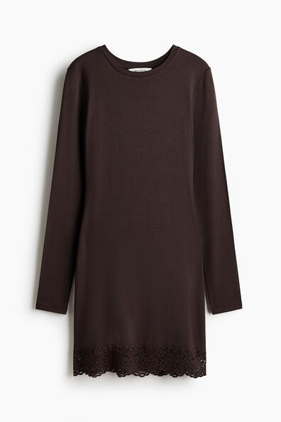 Lace-trimmed jersey dress