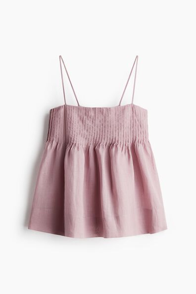 Pintucked ramie strappy top