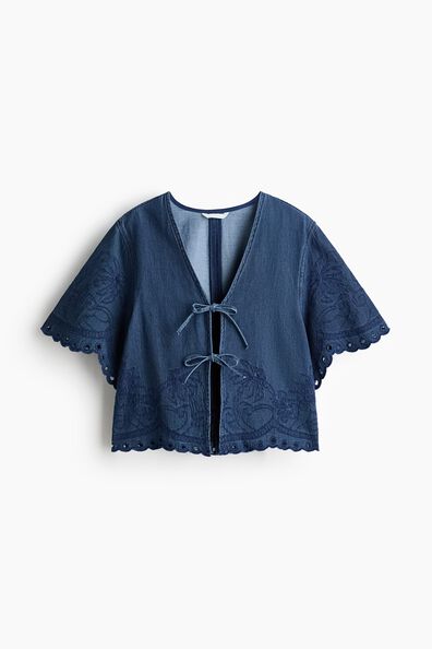 Embroidered denim blouse