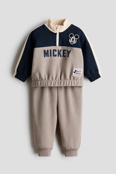 2-piece motif-detail fleece sweatshirt set