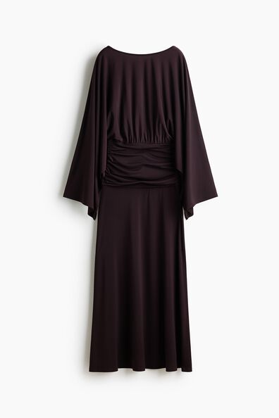 Draped batwing-sleeved dress