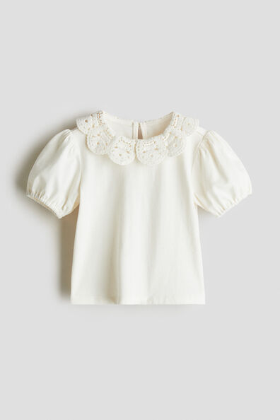 Crochet-look collared top
