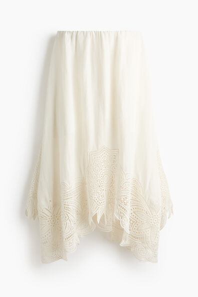 Broderie anglaise linen-blend skirt