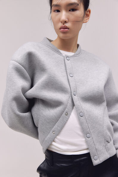 Oversized jersey bomber jacket