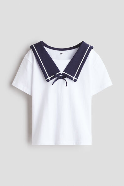Sailor-collared cotton T-shirt