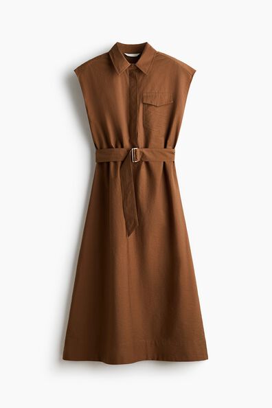 Collared tie-belt dress