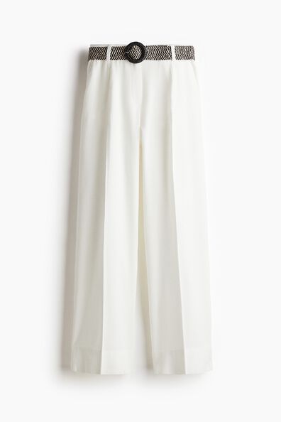 Linen-blend belted trousers