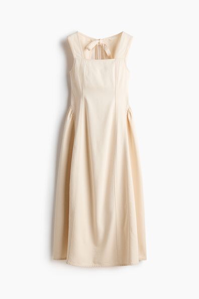 Flared-skirt twill dress