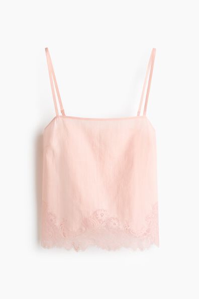 Lace-trimmed ramie top