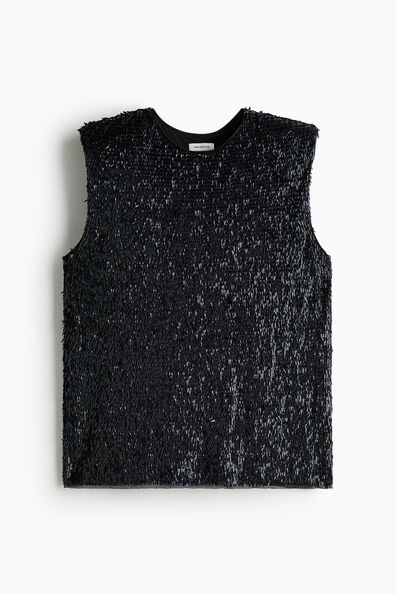 Sequined shoulder-pad top