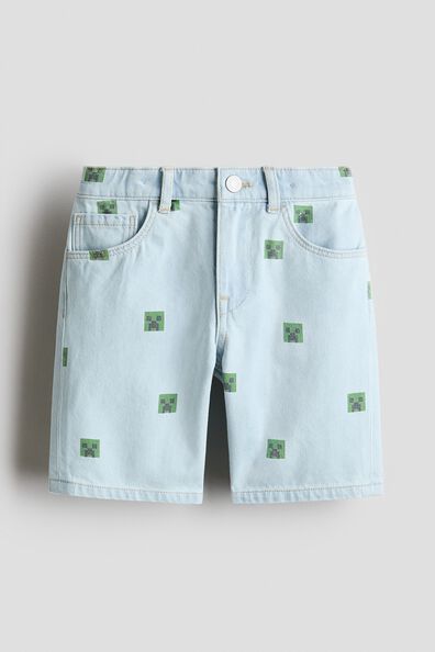 Printed denim shorts