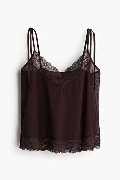 Lace-trimmed tie-strap top