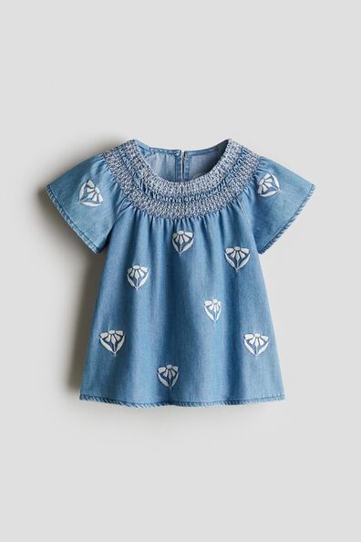 Embroidery-detail denim dress
