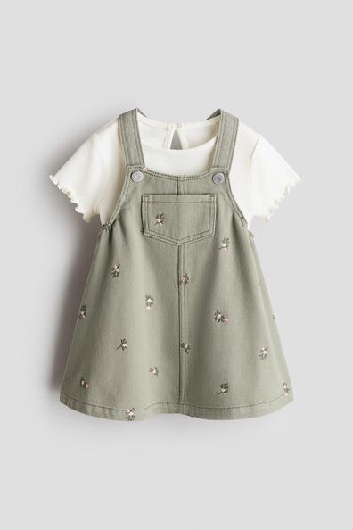 2-piece dungaree dress and top set