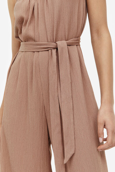 Tie-belt jersey jumpsuit
