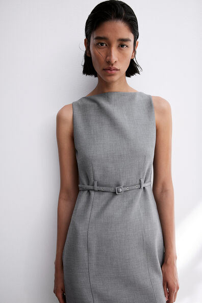 Belted boat-neck dress
