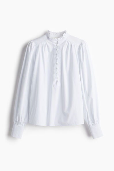 Frilled-collar cotton blouse