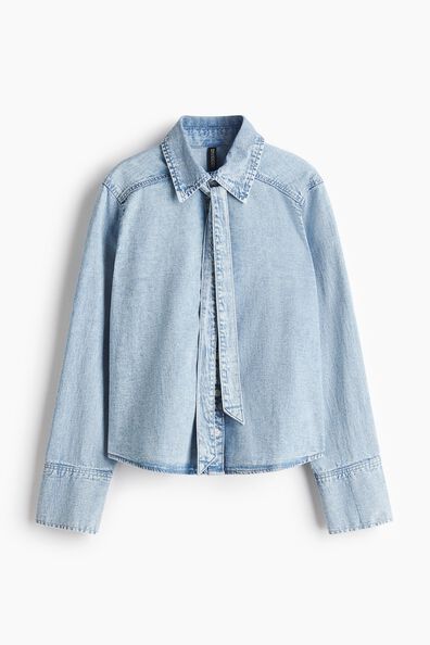 Bow-detail denim blouse