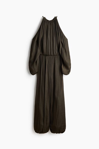 Cold-shoulder satin jumpsuit