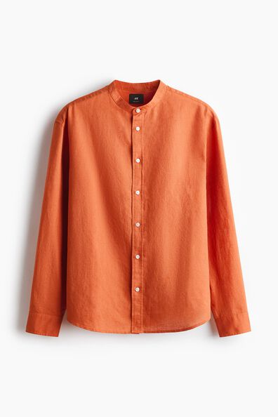 Regular Fit Linen-blend grandad shirt