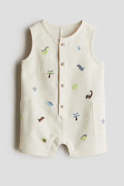 Embroidery-detail romper suit