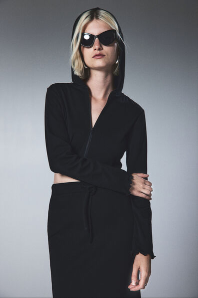 Cropped zip-through hoodie