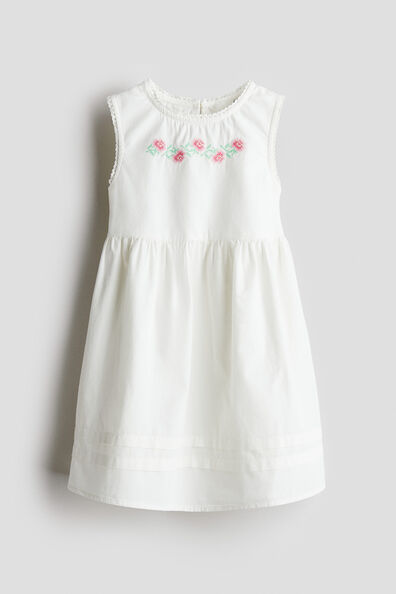 Embroidery-motif poplin dress