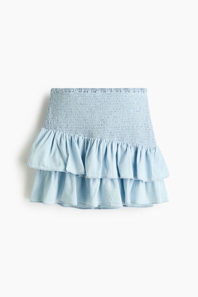 Smocked denim skirt
