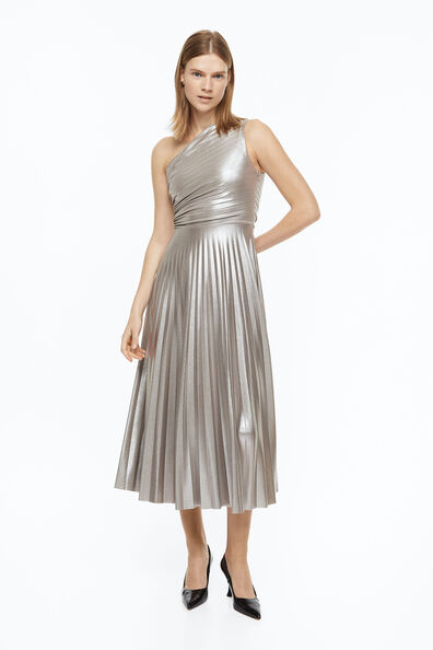 Shimmer Cutout Dress with Metallic Brooch