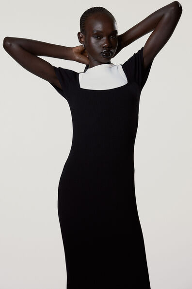 Quarter Zip Rib-Knit Dress
