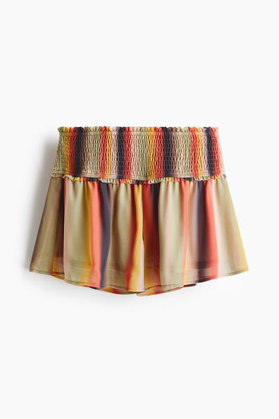 Smocked-waist mini shorts
