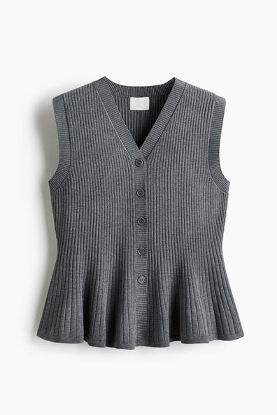 Rib-knit peplum waistcoat