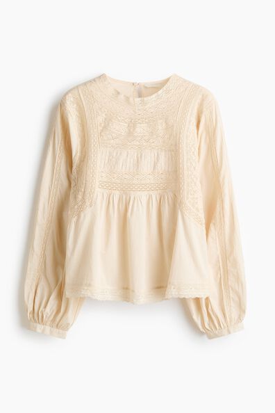 Lace-inset cotton blouse
