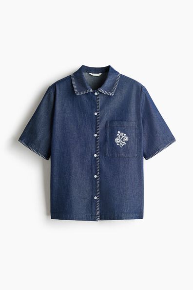 Embroidered-motif denim shirt