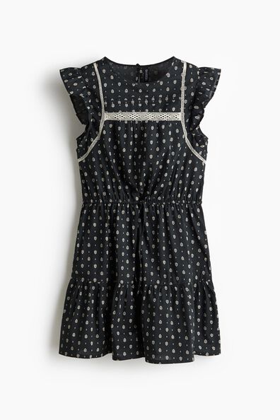 Lace-inset cotton dress
