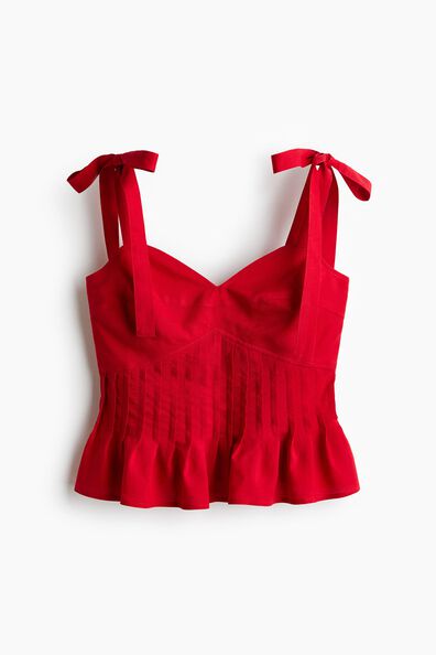 Linen-blend tie-strap top