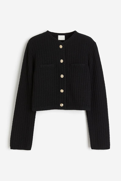 Short textured-knit cardigan
