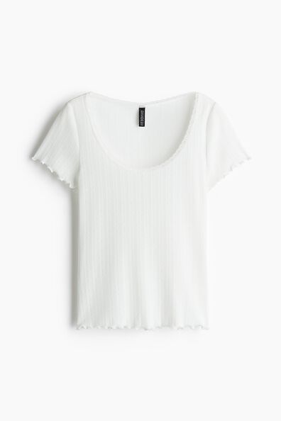 Lace-trimmed pointelle T-shirt