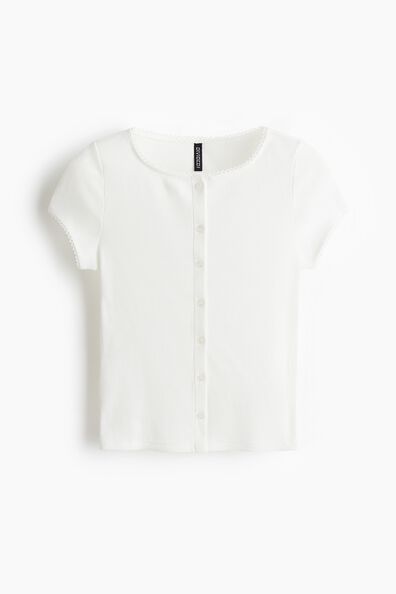 Ribbed button-front top