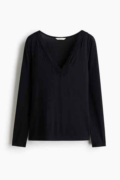 Long-sleeved lace-trimmed top