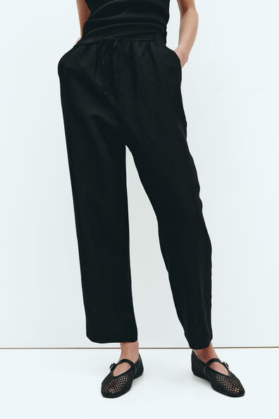 Linen-blend tapered trousers