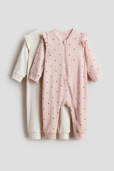 2-pack ribbed cotton sleepsuits