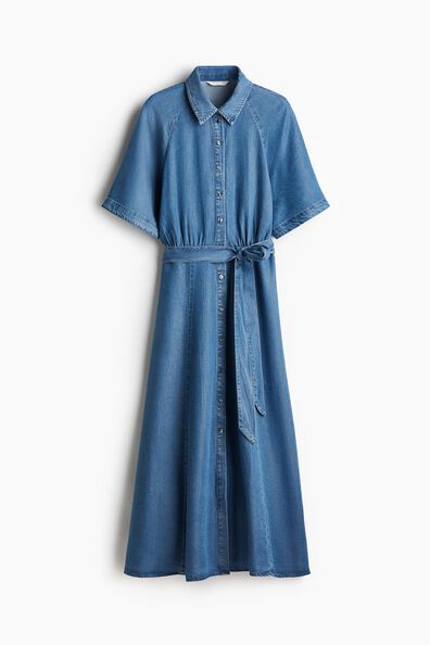 Tie-belt denim dress