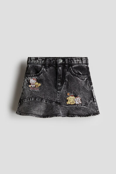 Appliquéd denim skirt