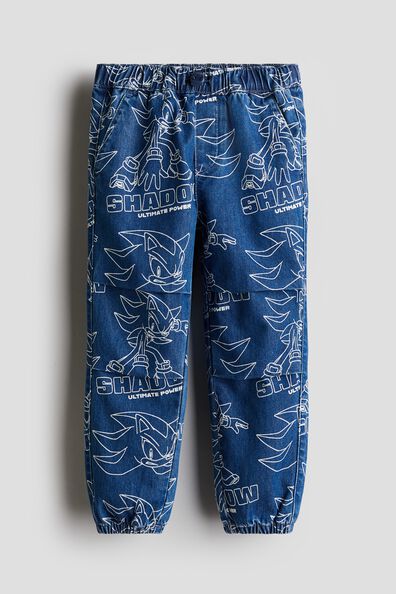 Printed denim joggers