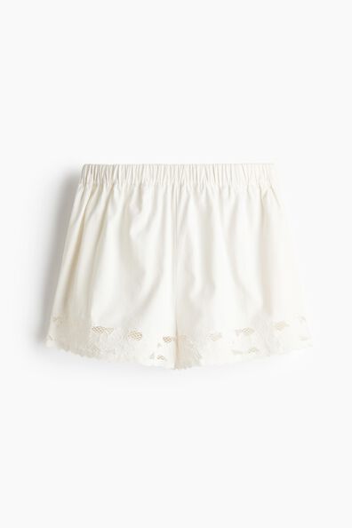 Lace-trimmed cotton twill shorts