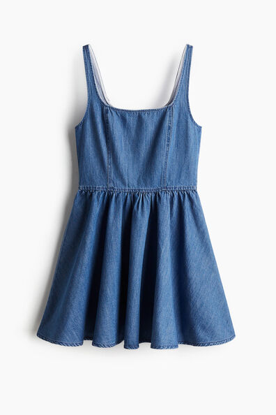 Flared-skirt denim dress