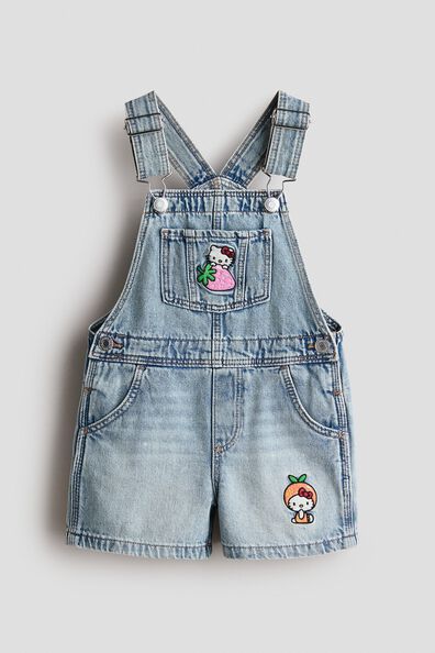 Appliquéd denim dungaree shorts